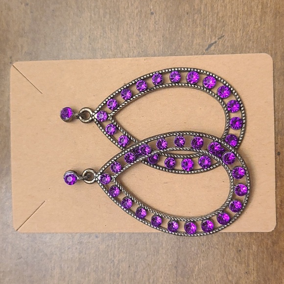 Jewelry - Purple Rhinestone Teardrop Earrings
